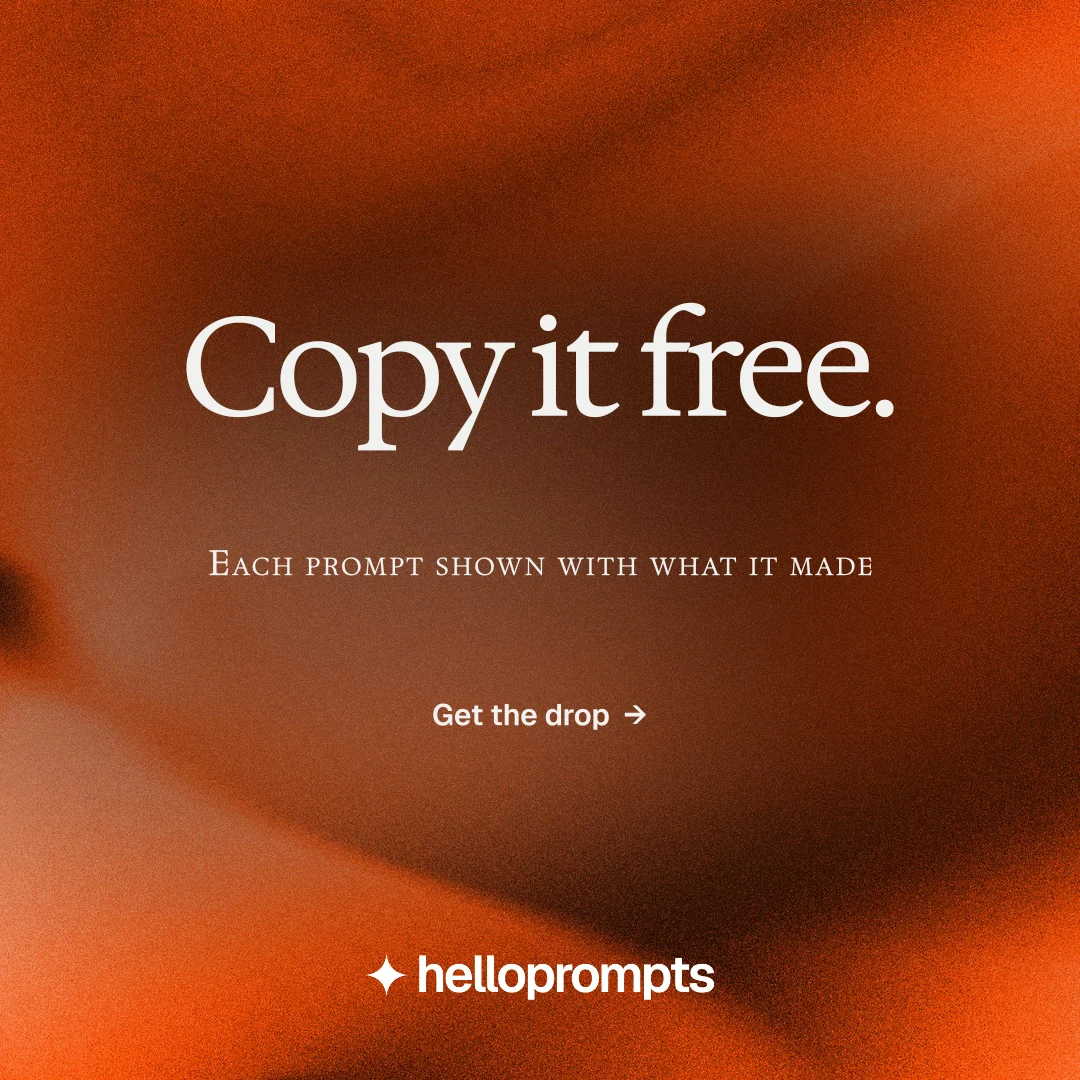 Instagram post for HelloPrompts: "Copy it free." Agentic glass style, smallcaps layout, dark palette in orange, brown.