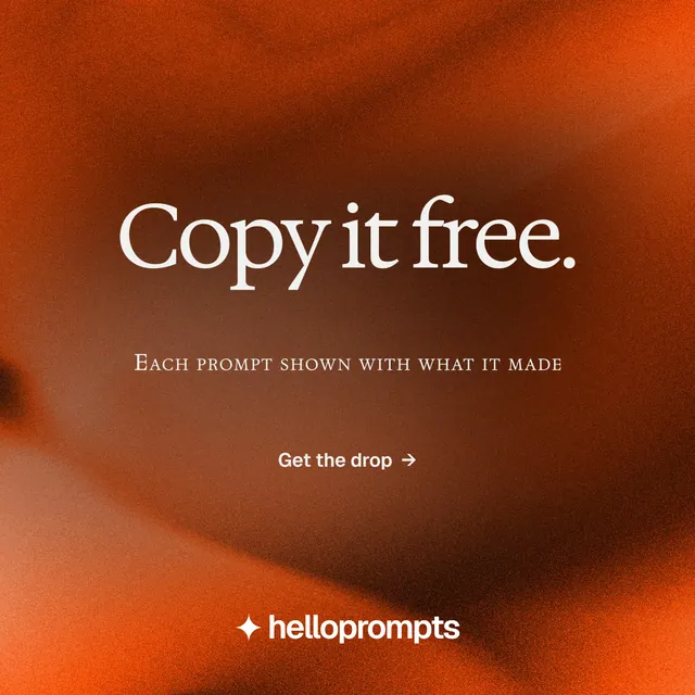 Instagram post for HelloPrompts: "Copy it free." Agentic glass style, smallcaps layout, dark palette in orange, brown.