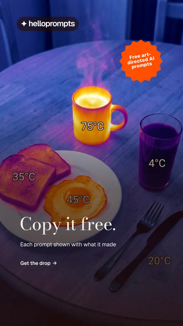 Instagram story for HelloPrompts: "Copy it free." Minimal luxury style, sticker layout, dark palette in purple, grey, blue.