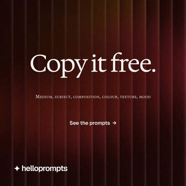 Instagram post for HelloPrompts: "Copy it free." Agentic glass style, smallcaps layout, dark palette in red, black.