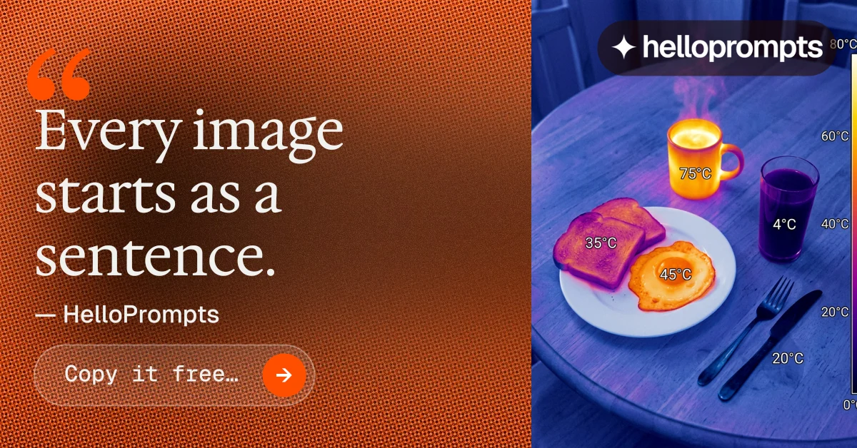 Social ad for HelloPrompts: "Taste, written down." Agentic glass style, quote layout, dark palette in red, purple, grey.
