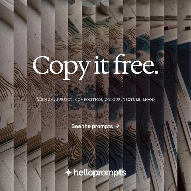 Instagram post for HelloPrompts: "Copy it free." Agentic glass style, smallcaps layout, dark palette in grey, black.