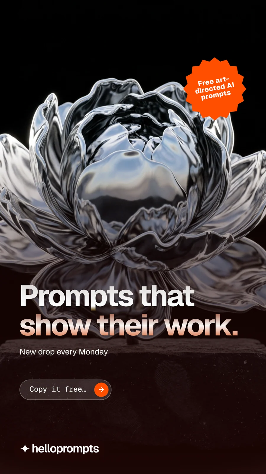 Instagram story for HelloPrompts: "Prompts that show their work." Agentic glass style, sticker layout, dark palette in black, grey.