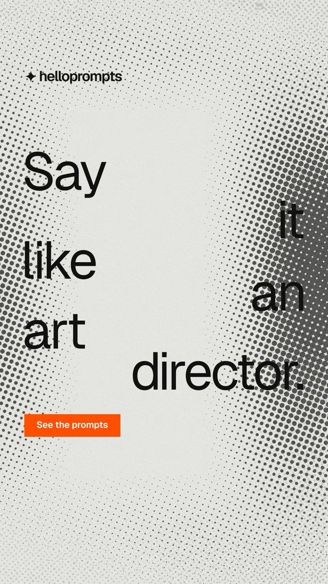 Instagram story for HelloPrompts: "Say it like an art director." Swiss style, stacked layout, light palette in white, grey.