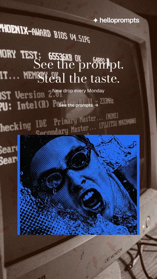 Instagram story for HelloPrompts: "See the prompt. Steal the taste." Minimal luxury style, centred layout, dark palette in orange, grey, black.