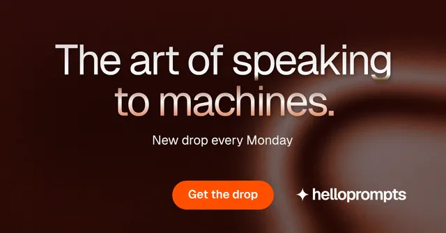 Social ad for HelloPrompts: "The art of speaking to machines." Y2K style, centred layout, dark palette in black, red, grey.