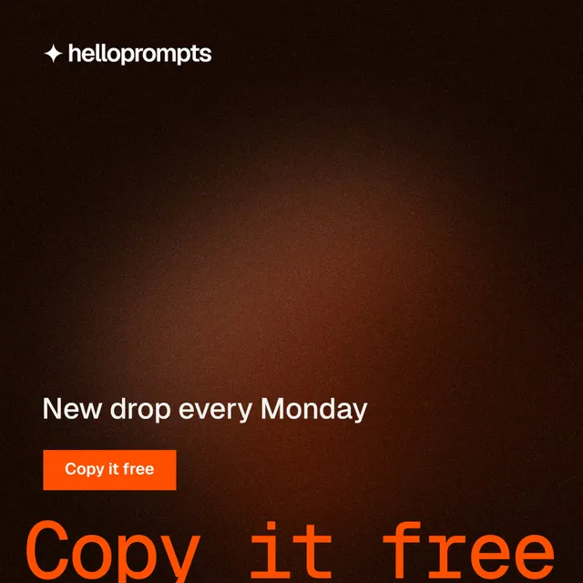 Instagram post for HelloPrompts: "Copy it free." Swiss style, oversized layout, dark palette in black, orange.