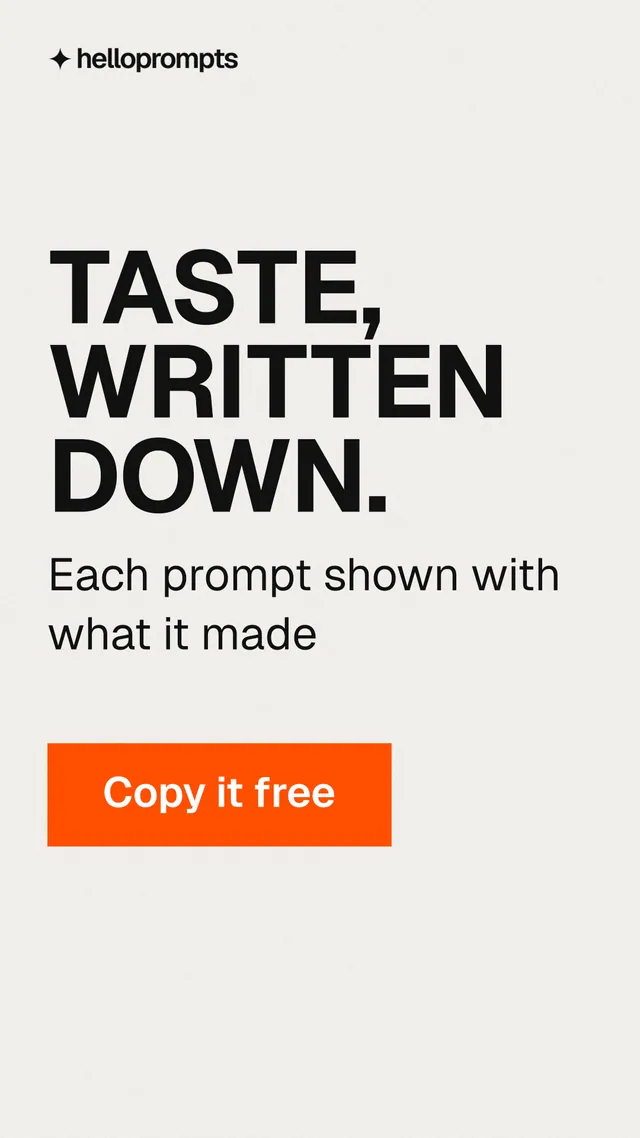 Instagram story for HelloPrompts: "Taste, written down." Swiss style, skeleton layout, light palette in white, orange.