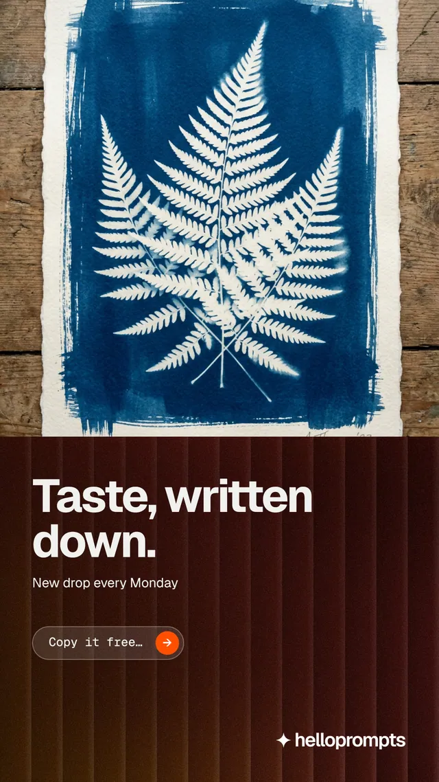 Instagram story for HelloPrompts: "Taste, written down." Agentic glass style, bottom layout, dark palette in red, blue, grey.