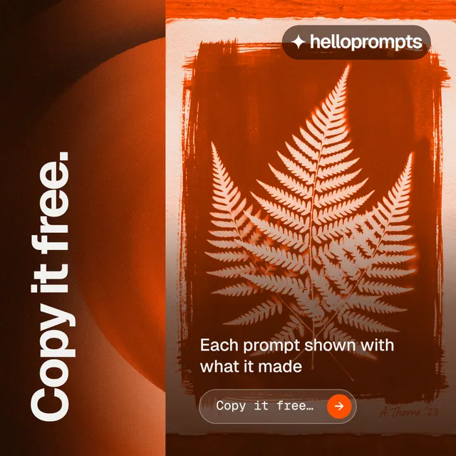 Instagram post for HelloPrompts: "Copy it free." Agentic glass style, vertical layout, dark palette in orange, brown.