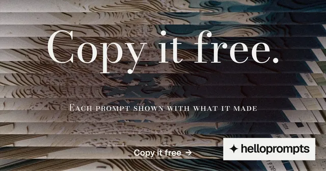 Social ad for HelloPrompts: "Copy it free." Minimal luxury style, smallcaps layout, dark palette in grey, black.