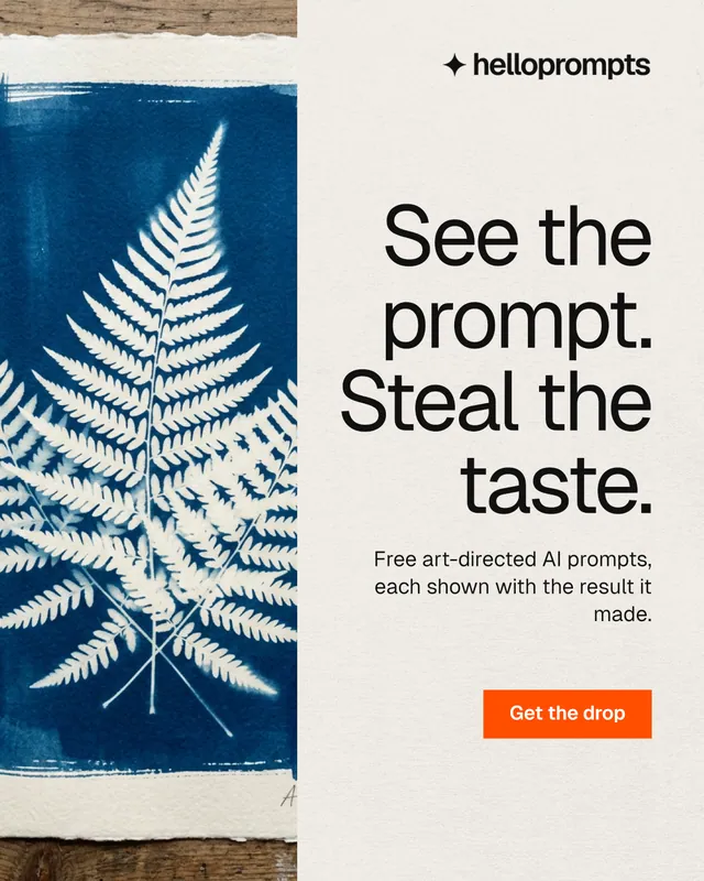 Instagram portrait post for HelloPrompts: "See the prompt. Steal the taste." Swiss style, right layout, light palette in white, blue, grey.