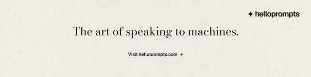 LinkedIn banner for HelloPrompts: "The art of speaking to machines." Minimal luxury style, centred layout, light palette in yellow, white.