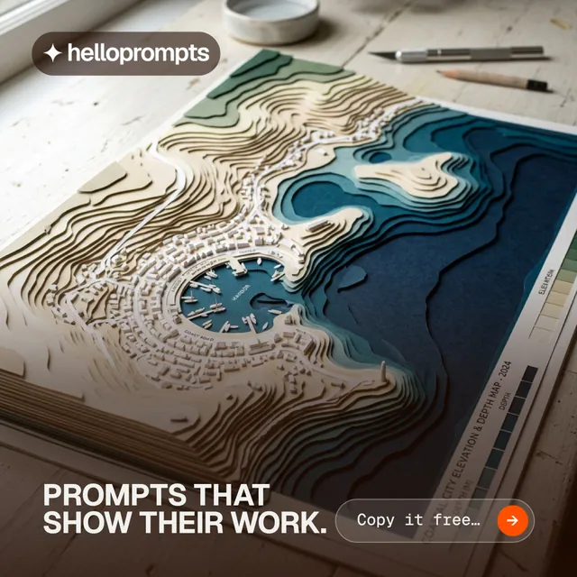Instagram post for HelloPrompts: "Prompts that show their work." Agentic glass style, image led layout, light palette in blue, orange, grey.