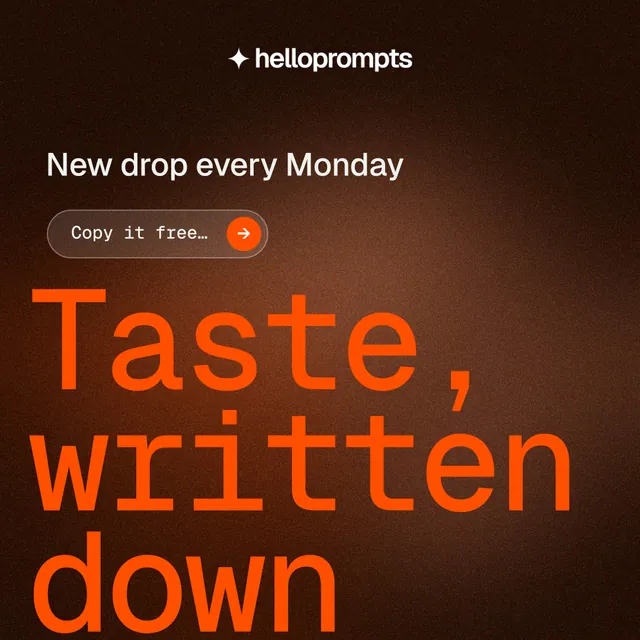 Instagram post for HelloPrompts: "Prompts that show their work." Agentic glass style, oversized layout, dark palette in black, orange.