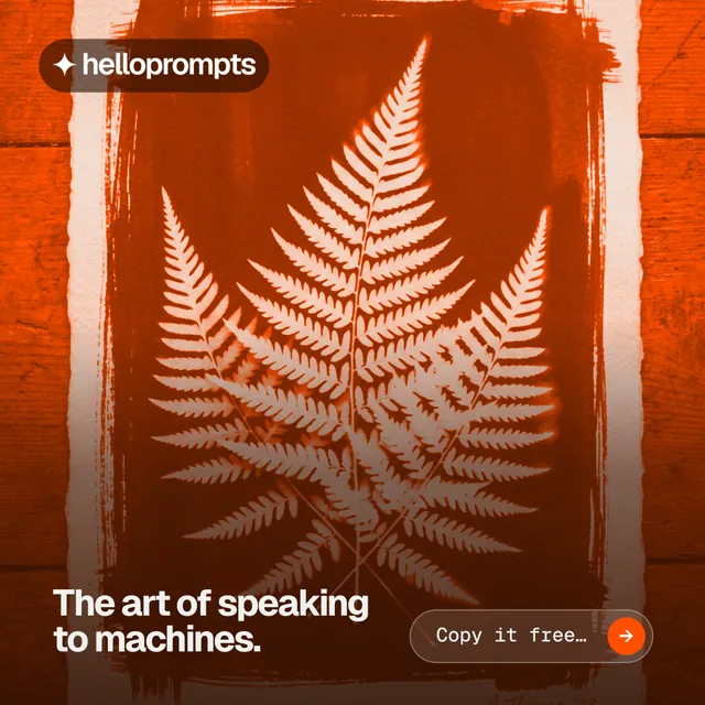 Instagram post for HelloPrompts: "The art of speaking to machines." Agentic glass style, image led layout, dark palette in orange, brown.