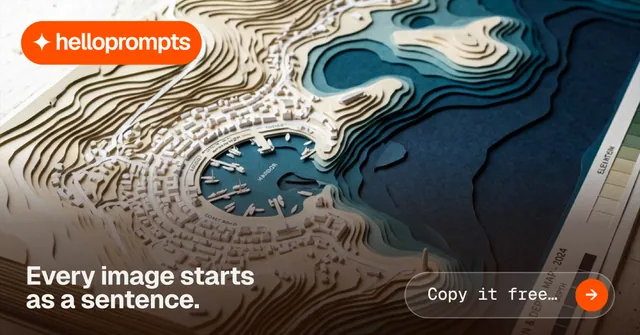 Social ad for HelloPrompts: "Every image starts as a sentence." Agentic glass style, image led layout, dark palette in blue, grey, black.
