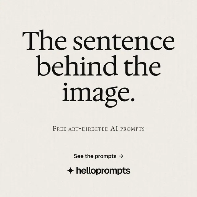 Instagram post for HelloPrompts: "The sentence behind the image." Editorial style, smallcaps layout, light palette in yellow, grey, white.