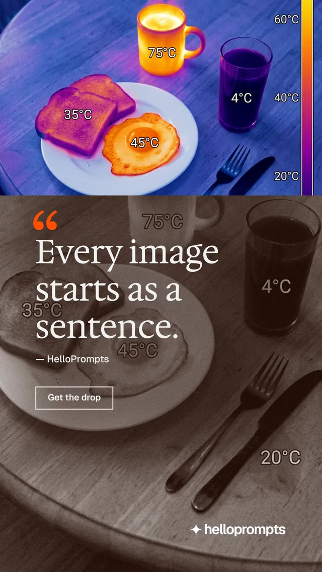 Instagram story for HelloPrompts: "Say it like an art director." Editorial style, quote layout, dark palette in purple, red, grey.