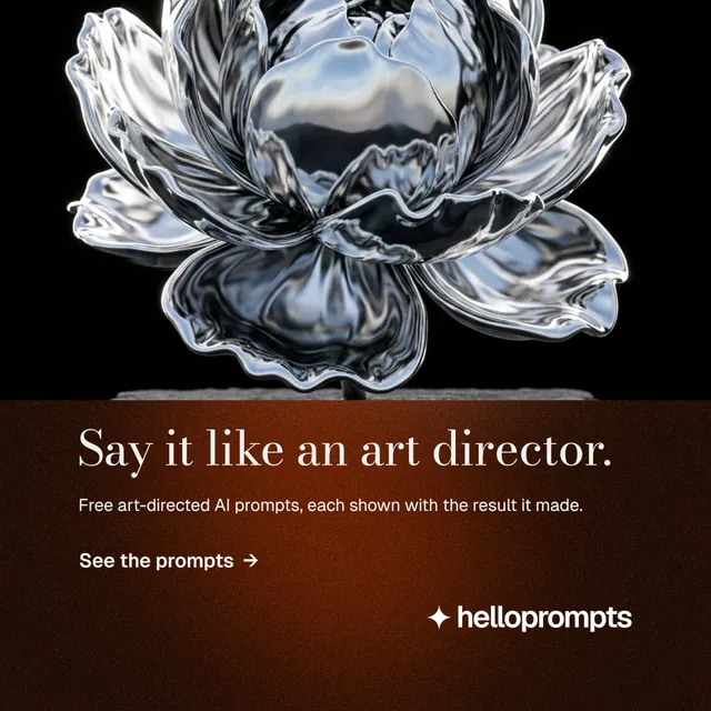 Instagram post for HelloPrompts: "Say it like an art director." Minimal luxury style, bottom layout, dark palette in grey, black, orange.