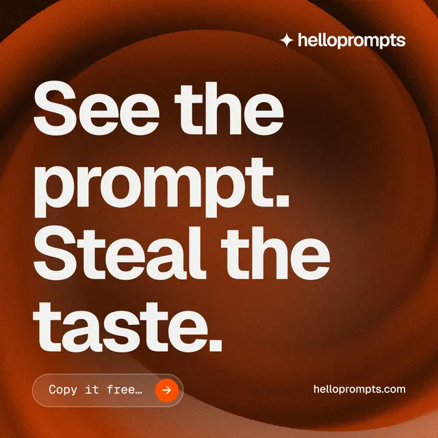 Instagram post for HelloPrompts: "See the prompt. Steal the taste." Agentic glass style, poster layout, dark palette in orange, brown, white.