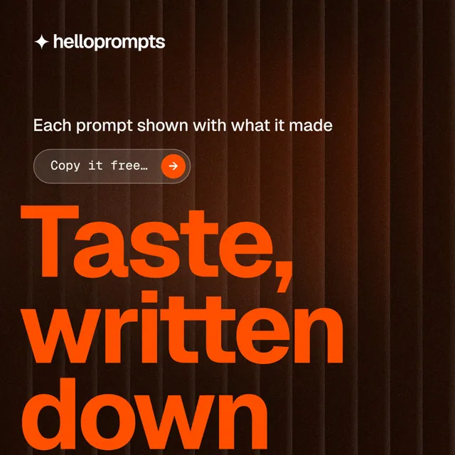 Instagram post for HelloPrompts: "Every image starts as a sentence." Agentic glass style, oversized layout, dark palette in orange, black.