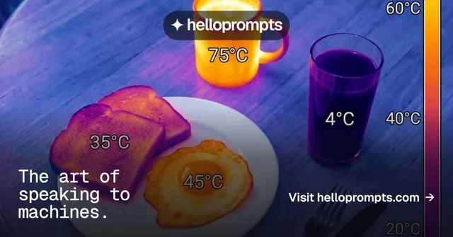 Social ad for HelloPrompts: "The art of speaking to machines." Swiss style, image led layout, dark palette in blue, pink, grey.