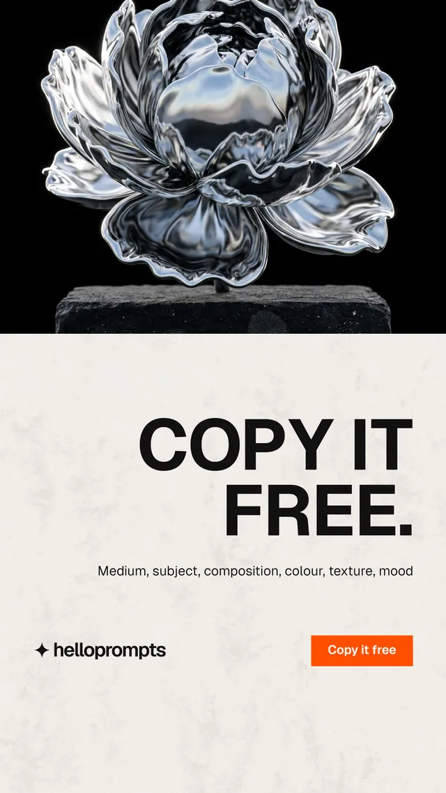 Instagram story for HelloPrompts: "Copy it free." Swiss style, right layout, light palette in white, black, grey.