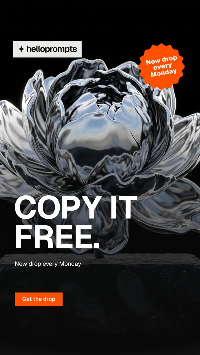 Instagram story for HelloPrompts: "Copy it free." Swiss style, sticker layout, dark palette in grey, black.