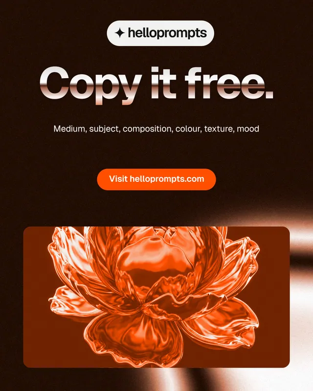 Instagram portrait post for HelloPrompts: "Copy it free." Y2K style, centred layout, dark palette in black, orange.
