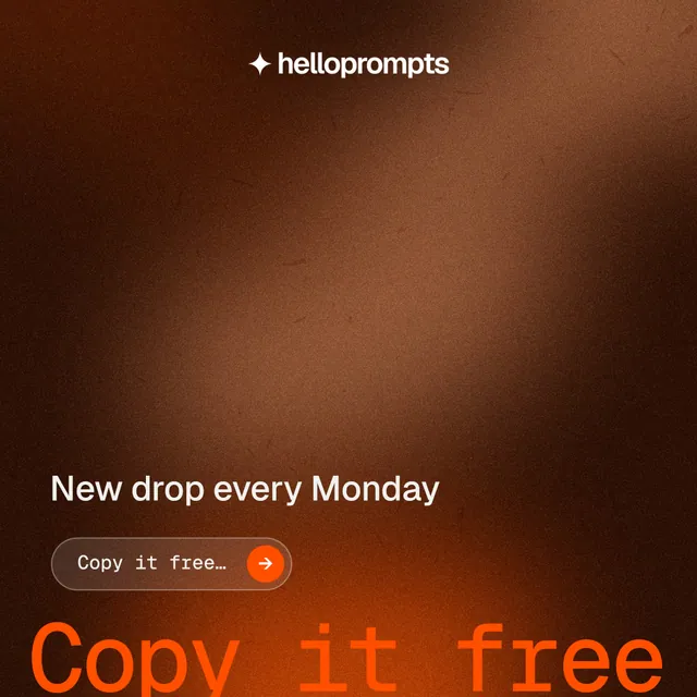 Instagram post for HelloPrompts: "Prompts that show their work." Agentic glass style, oversized layout, dark palette in brown, orange, black.