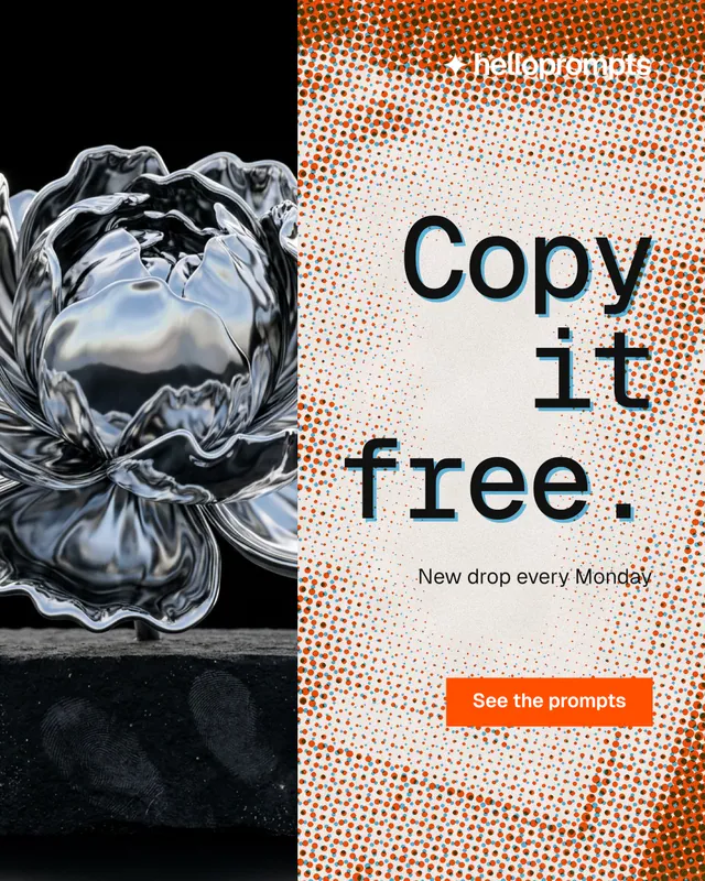 Instagram portrait post for HelloPrompts: "Copy it free." Swiss style, right layout, light palette in black, orange, grey.