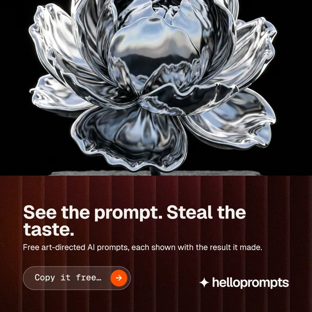 Instagram post for HelloPrompts: "See the prompt. Steal the taste." Agentic glass style, bottom layout, dark palette in grey, black.