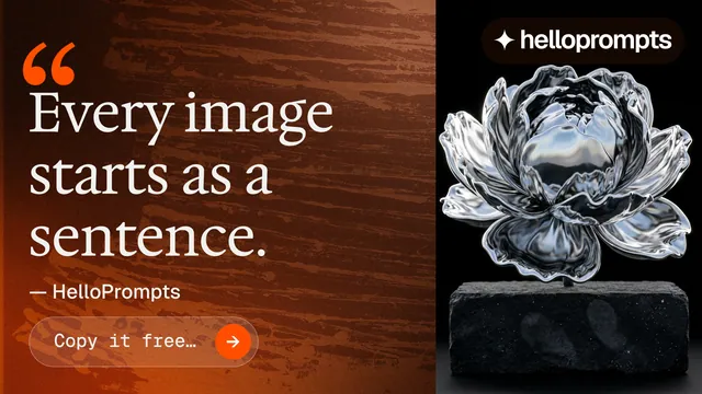 Landscape graphic for HelloPrompts: "See the prompt. Steal the taste." Agentic glass style, quote layout, dark palette in orange, black, brown.