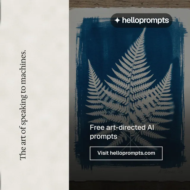 Instagram post for HelloPrompts: "The art of speaking to machines." Editorial style, vertical layout, light palette in yellow, grey, black.