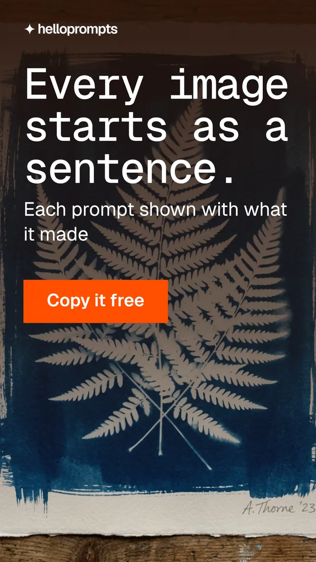 Instagram story for HelloPrompts: "Every image starts as a sentence." Swiss style, skeleton layout, dark palette in orange, black, grey.