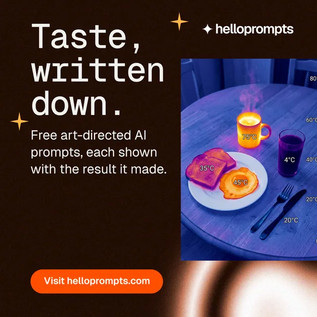 Instagram post for HelloPrompts: "Taste, written down." Y2K style, skeleton layout, dark palette in black, purple, grey.