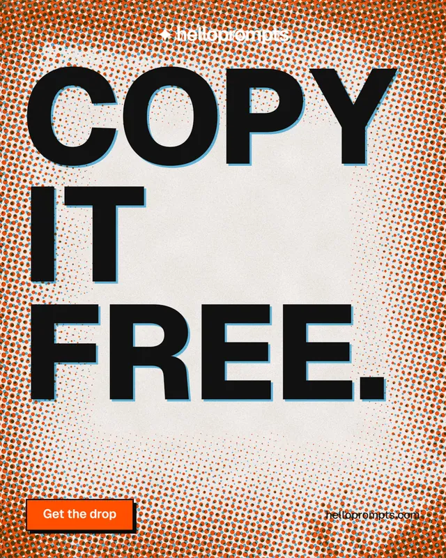 Instagram portrait post for HelloPrompts: "Copy it free." Brutalist style, poster layout, light palette in orange.