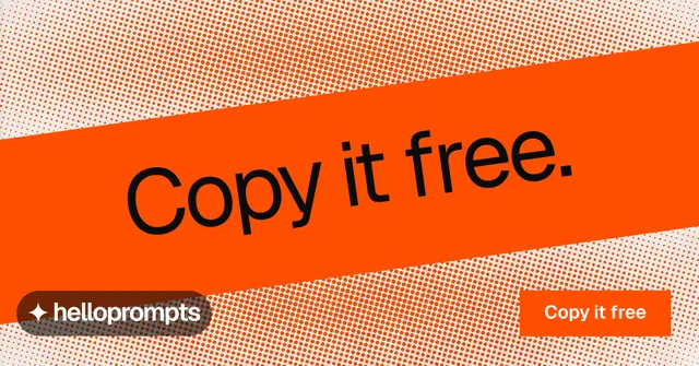 Social ad for HelloPrompts: "Copy it free." Swiss style, diagonal layout, light palette in orange.