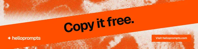 LinkedIn banner for HelloPrompts: "Copy it free." Swiss style, diagonal layout, light palette in orange.