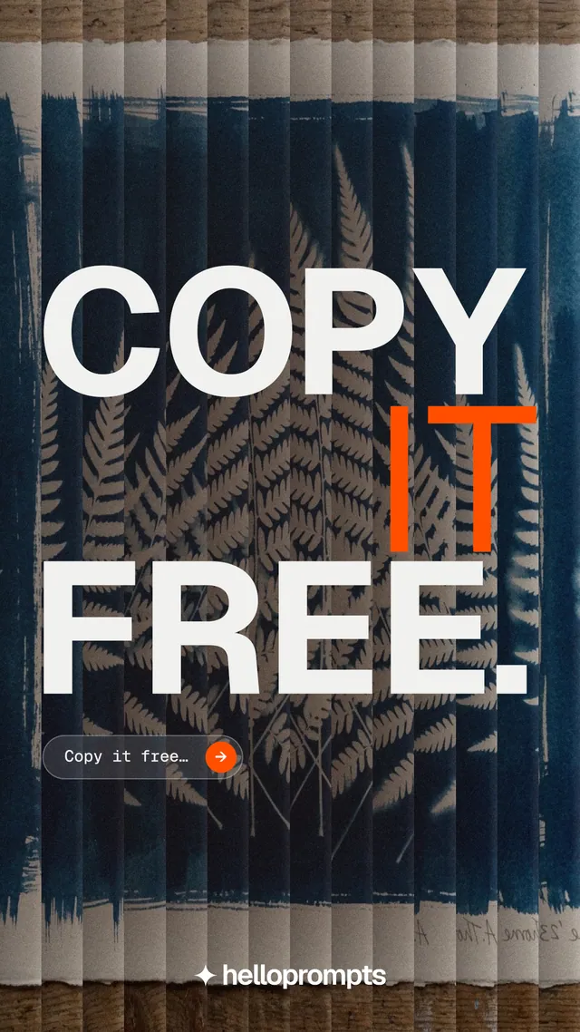 Instagram story for HelloPrompts: "Copy it free." Agentic glass style, stacked layout, dark palette in grey, blue, black.