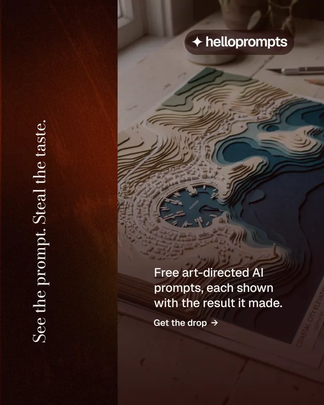 Instagram portrait post for HelloPrompts: "See the prompt. Steal the taste." Minimal luxury style, vertical layout, dark palette in black, red, grey.