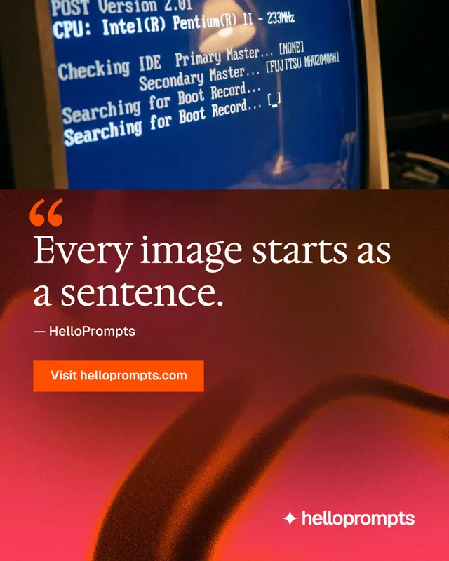 Instagram portrait post for HelloPrompts: "See the prompt. Steal the taste." Swiss style, quote layout, dark palette in red, black, grey.