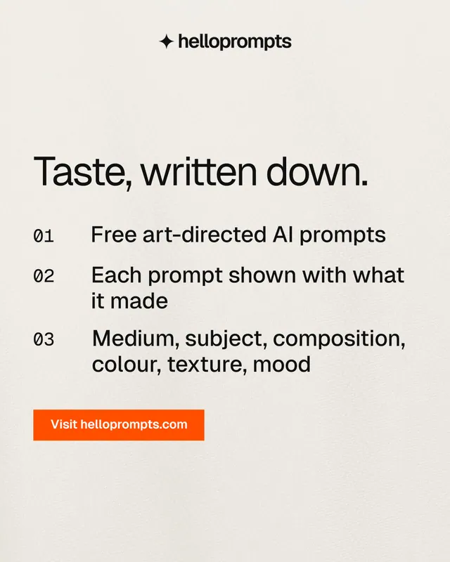Instagram portrait post for HelloPrompts: "Taste, written down." Swiss style, numbered layout, light palette in yellow, white, orange.