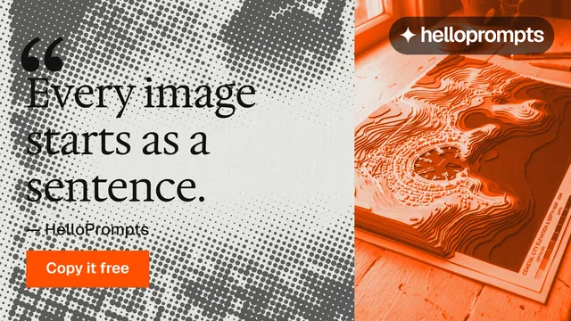 Landscape graphic for HelloPrompts: "Taste, written down." Retro print style, quote layout, light palette in brown, orange, white.