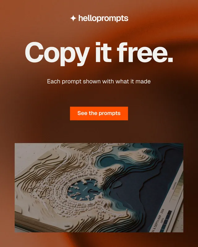Instagram portrait post for HelloPrompts: "Copy it free." Swiss style, centred layout, dark palette in orange, brown, grey.