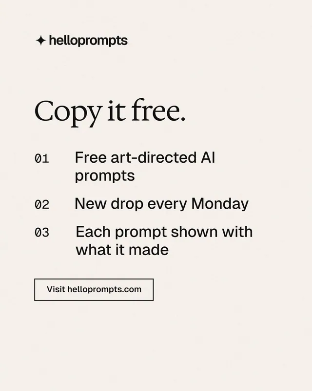 Instagram portrait post for HelloPrompts: "Copy it free." Editorial style, numbered layout, light palette in white.