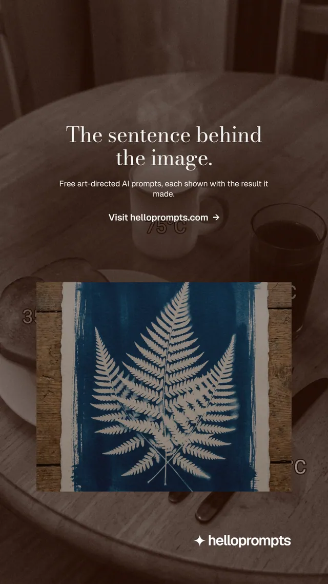 Instagram story for HelloPrompts: "The sentence behind the image." Minimal luxury style, centred layout, dark palette in black, orange, grey.