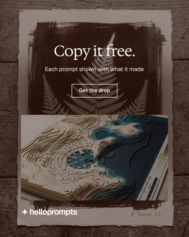 Instagram portrait post for HelloPrompts: "Copy it free." Editorial style, centred layout, dark palette in orange, black, grey.