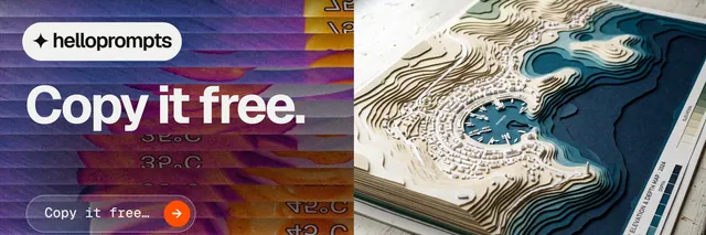 X header for HelloPrompts: "Copy it free." Agentic glass style, bottom layout, light palette in white, grey, blue.